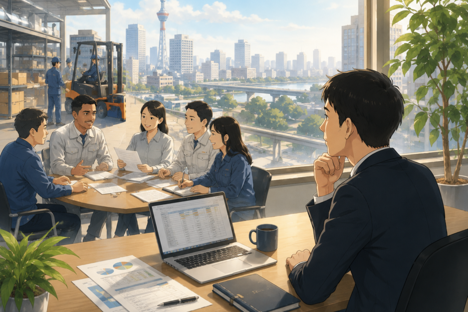 特定技能外国人と日本人社員が一緒に働く職場のイメージ