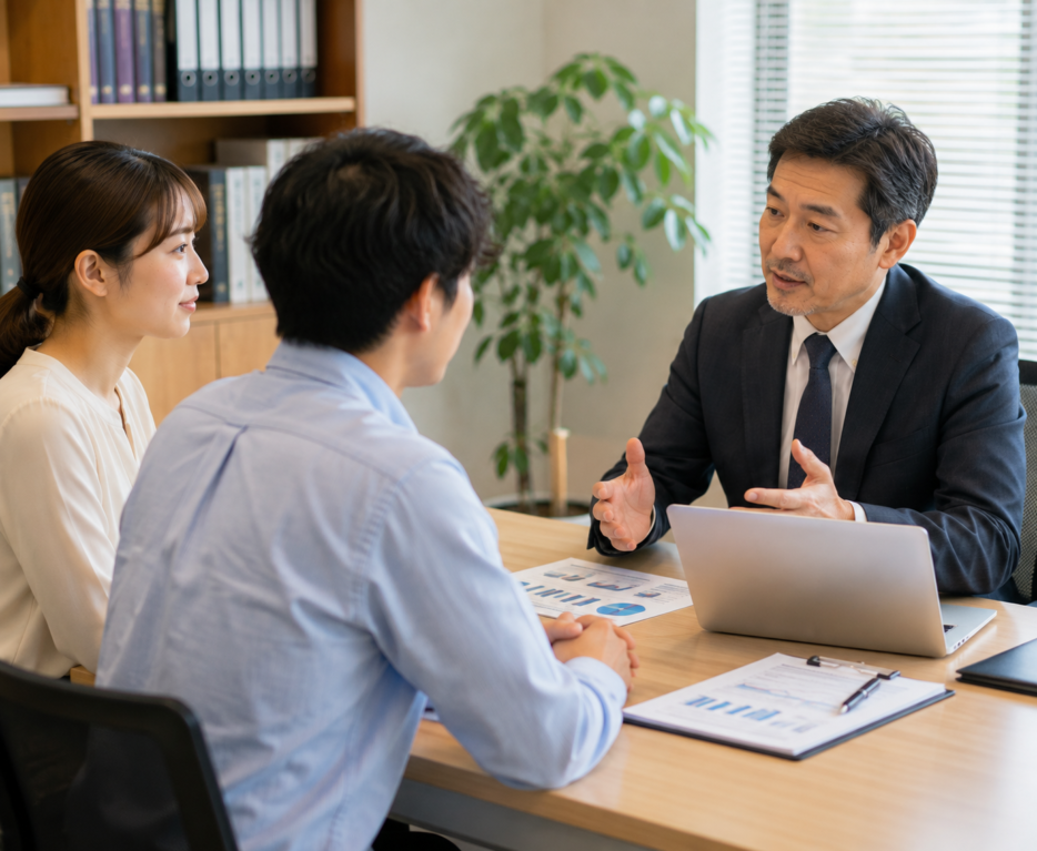 外国人社員の仕事内容について行政書士に相談する企業の担当者